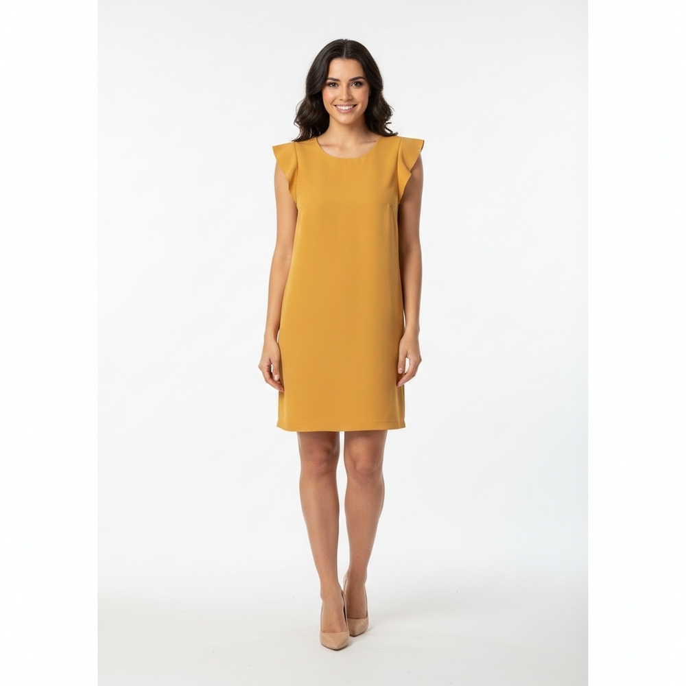 Nicole Miller New York Flutter Sleeve Shift Dress Size 2 Mustard Yellow